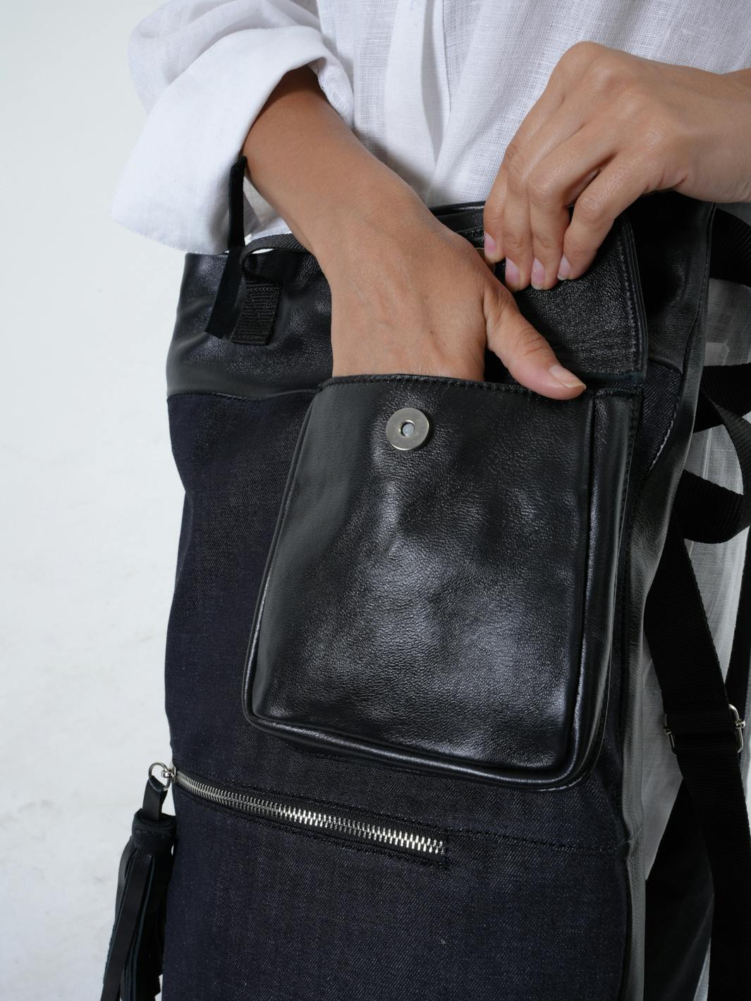 Thumbnail preview #11 for 2 in 1 Leather Denim Bag