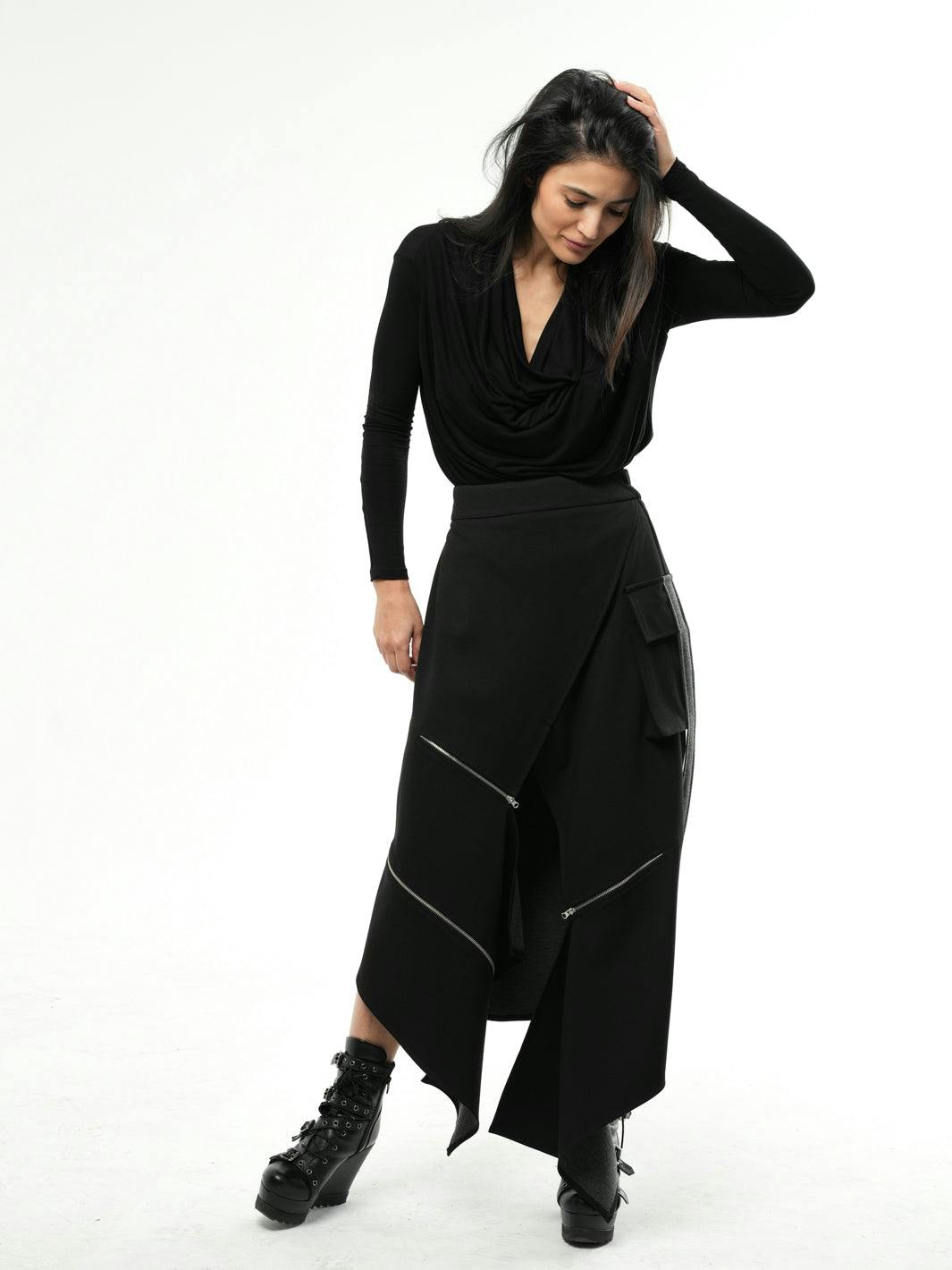 Thumbnail preview #1 for Asymmetric  Long Skirt with Zippers