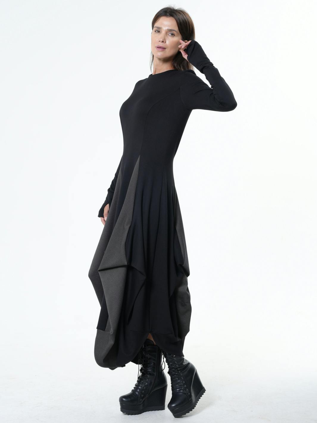 Thumbnail preview #3 for Long Dress With Draping and Thumbhole Sleeves