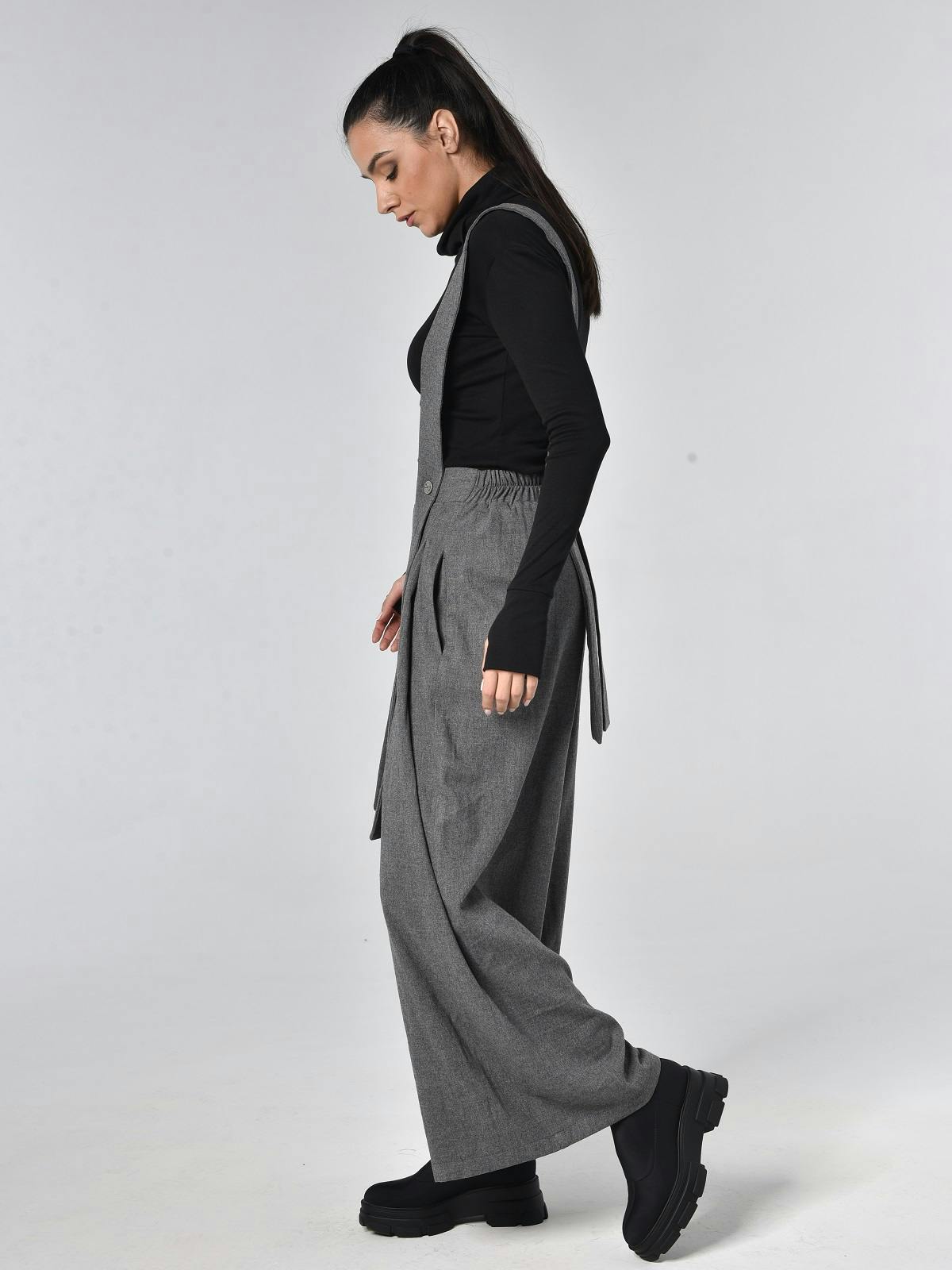 Thumbnail preview #2 for Wide-Leg Wool Pants With Suspenders 