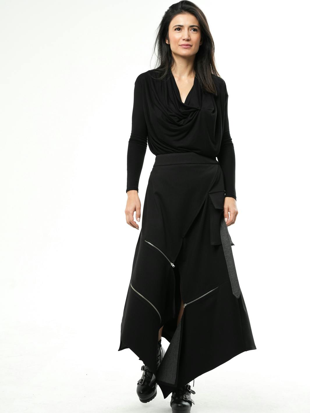 Thumbnail preview #1 for Asymmetric Gray Long Skirt with Zippers 