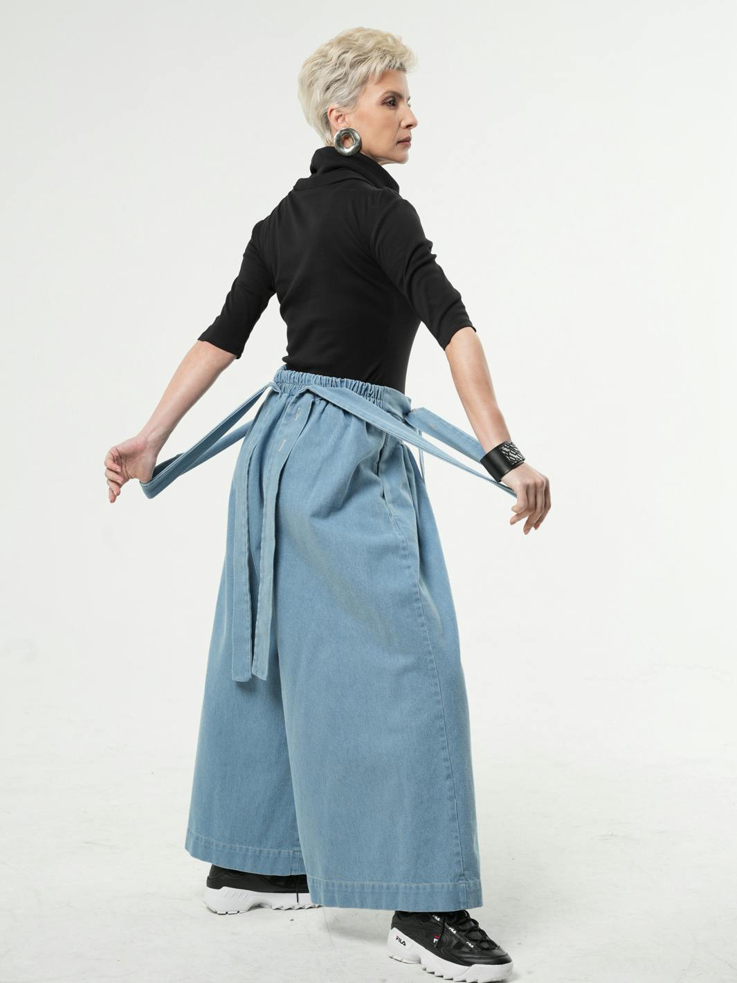 Thumbnail preview #2 for Full-length Wide-leg Light Denim Pants