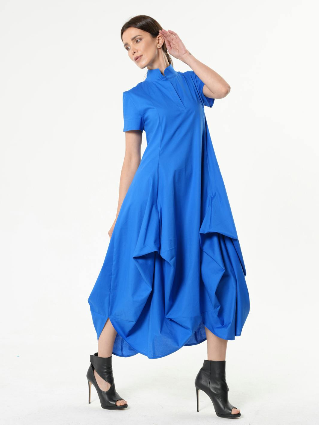 Thumbnail preview #0 for Asymmetric Collared Dress With Short Sleeves 