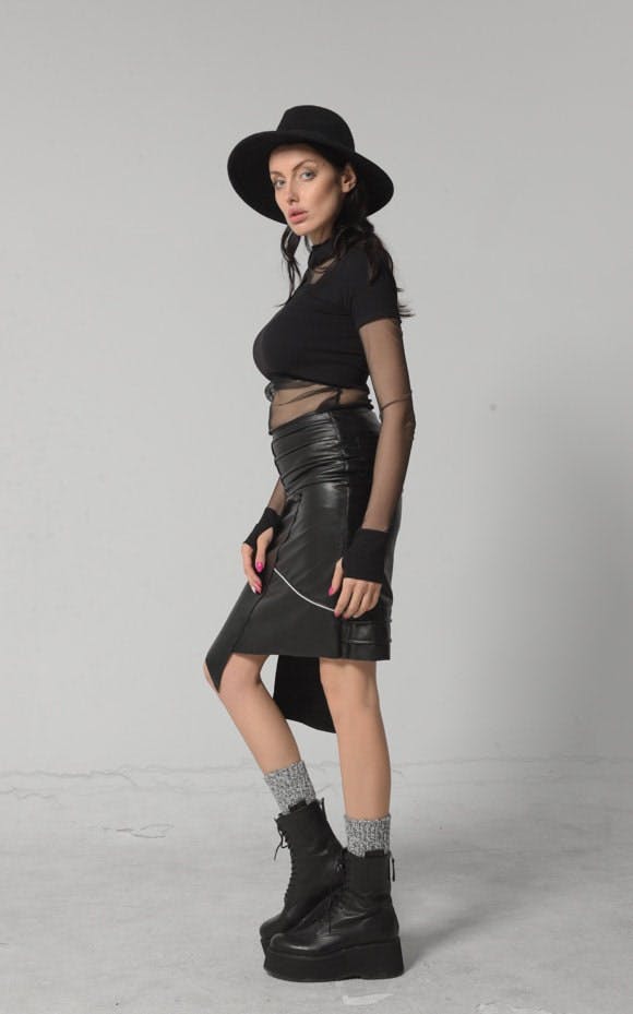 Thumbnail preview #3 for Vegan Leather Asymmetric Skirt