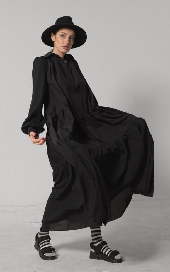 Thumbnail preview #2 for Longsleeve Bohemian Maxi Dress In Black 