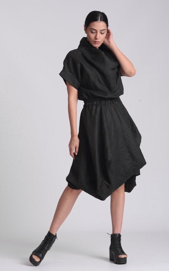 Thumbnail preview #0 for Cowl Neck Linen Dress 