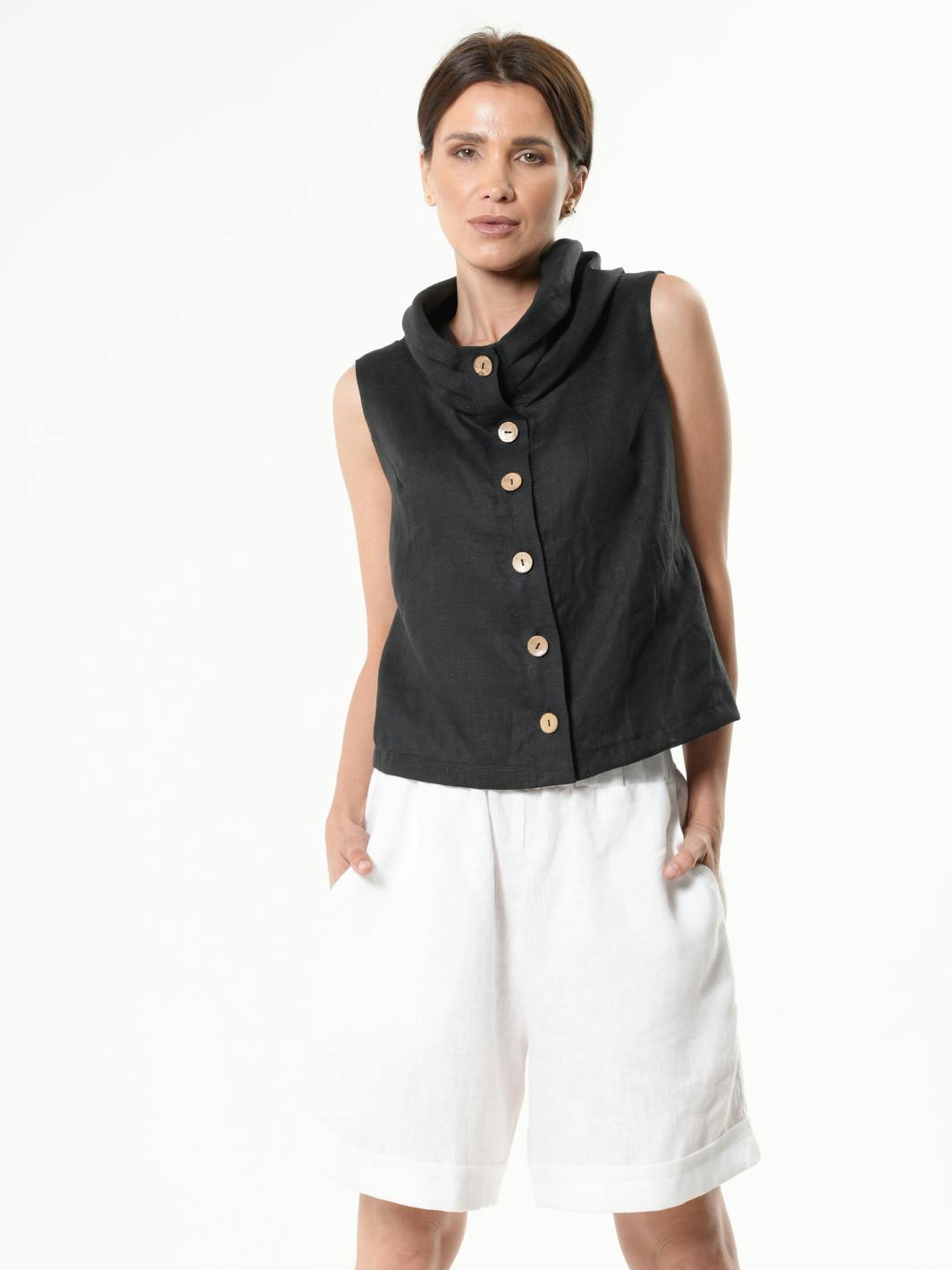 Thumbnail preview #1 for  Buttoned Sleeveless Linen Top