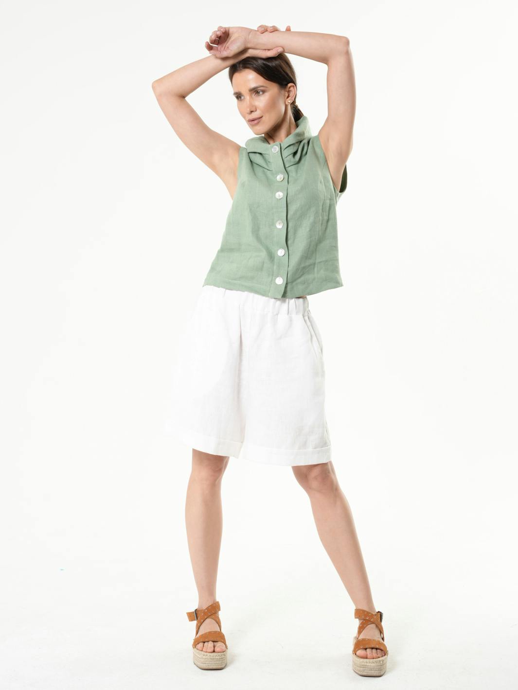 Thumbnail preview #2 for  Buttoned Sleeveless Linen Top