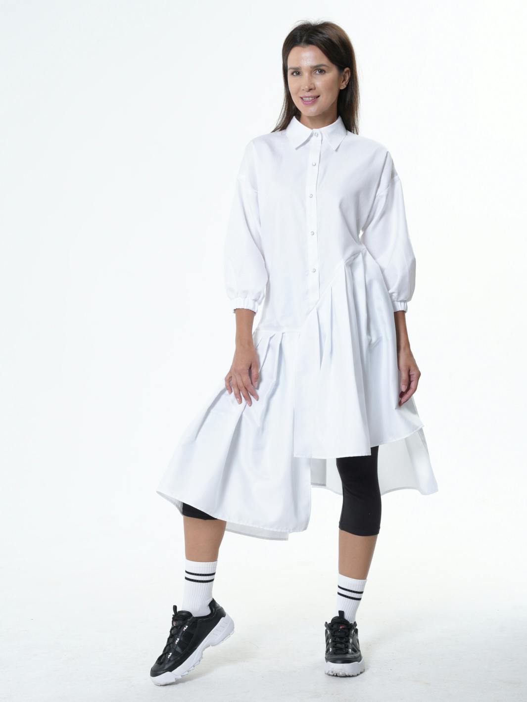 Thumbnail preview #5 for Asymmetric Cotton Tunic Shirt With ¾ sleeves