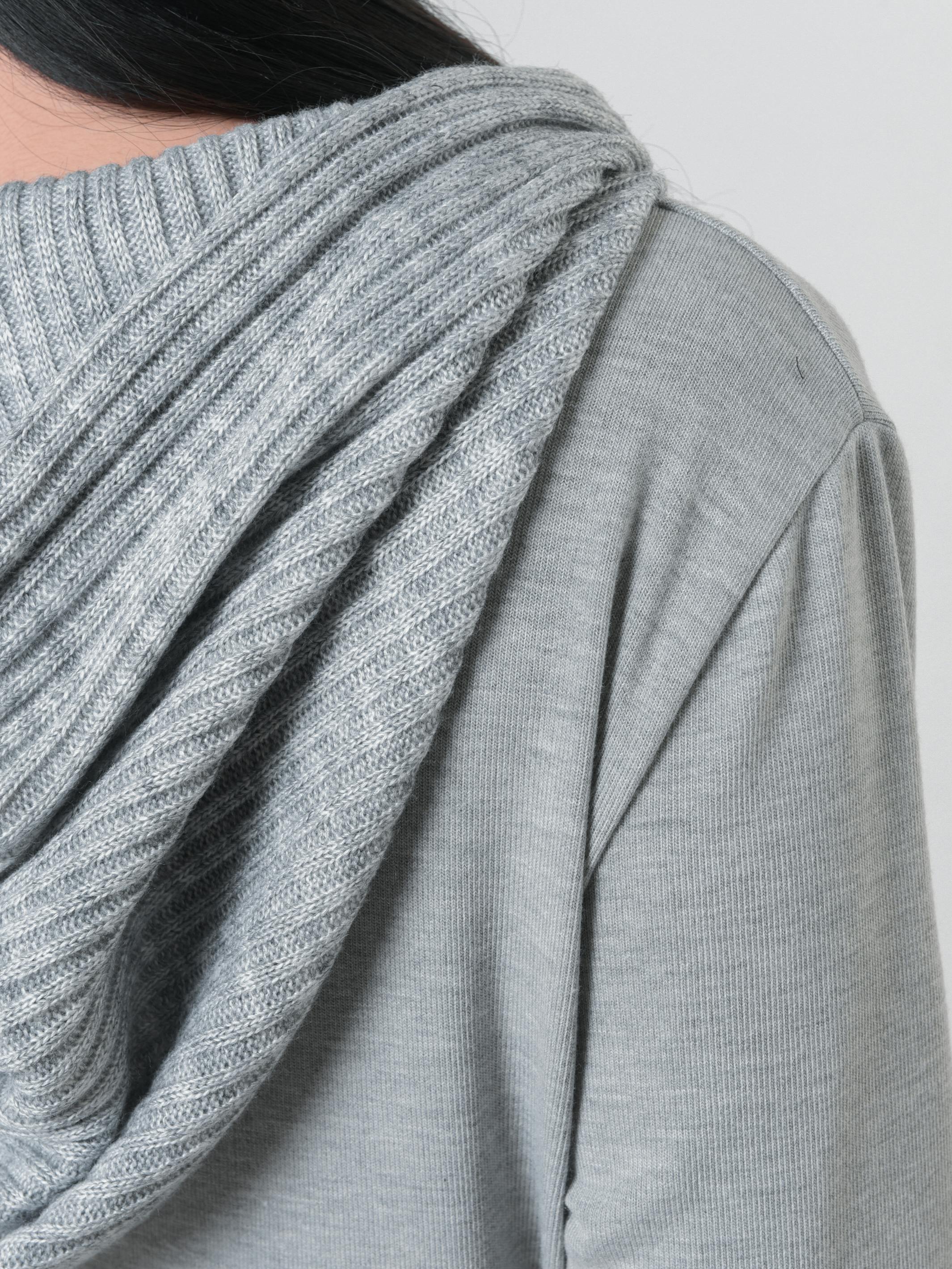 Thumbnail preview #6 for Knitted Long Sleeve Hooded Dress In Light Gray