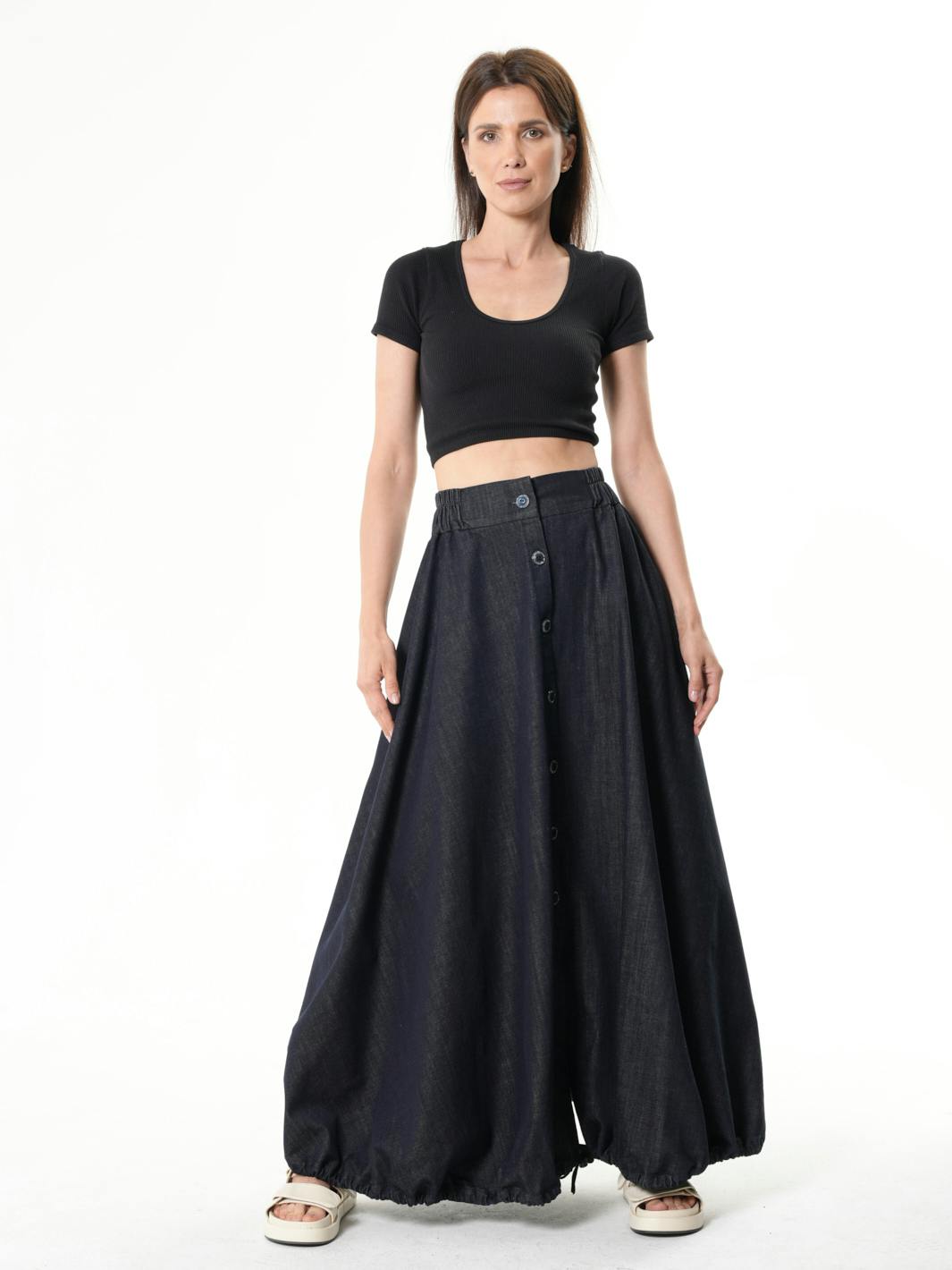 Dark Denim Skirt With Linen , a product by METAMORPHOZA