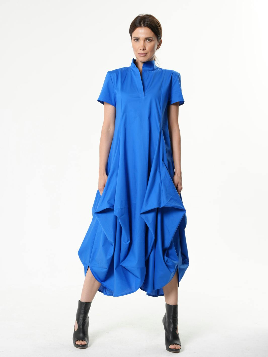 Thumbnail preview #4 for Asymmetric Collared Dress With Short Sleeves 