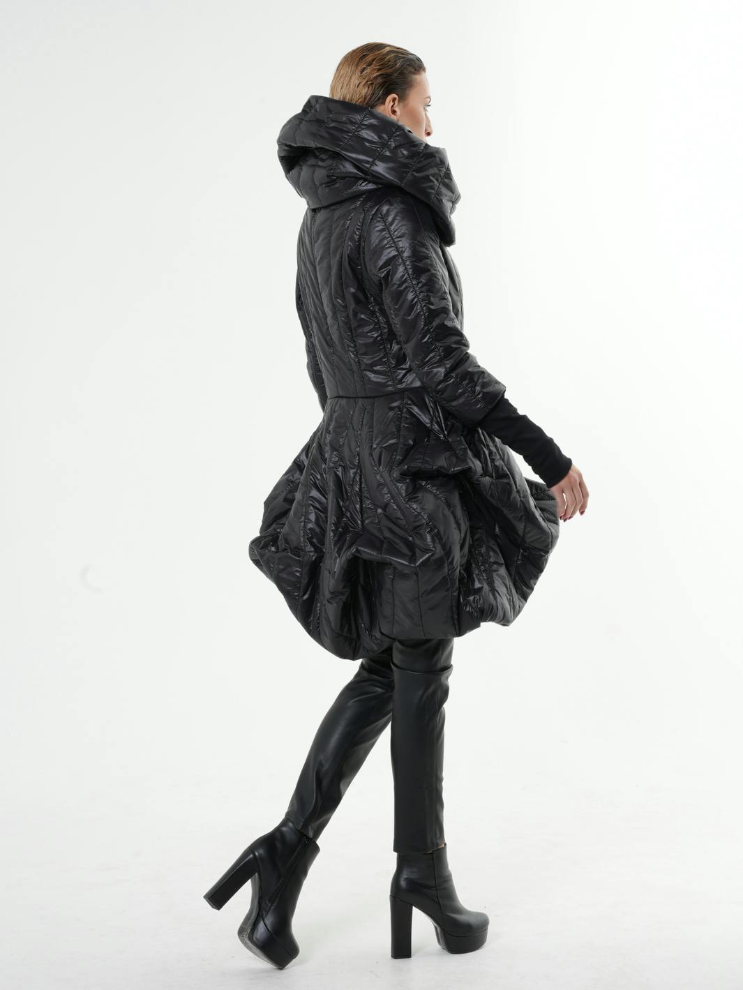 Thumbnail preview #4 for Black Puffer Coat With Large Collar