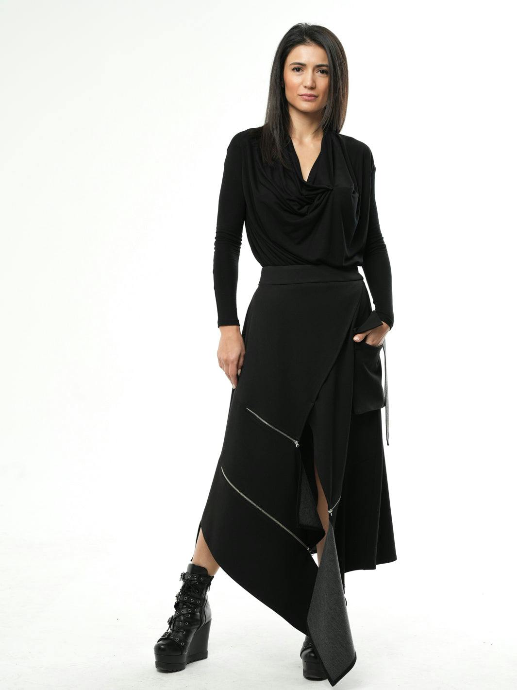 Thumbnail preview #5 for Asymmetric  Long Skirt with Zippers