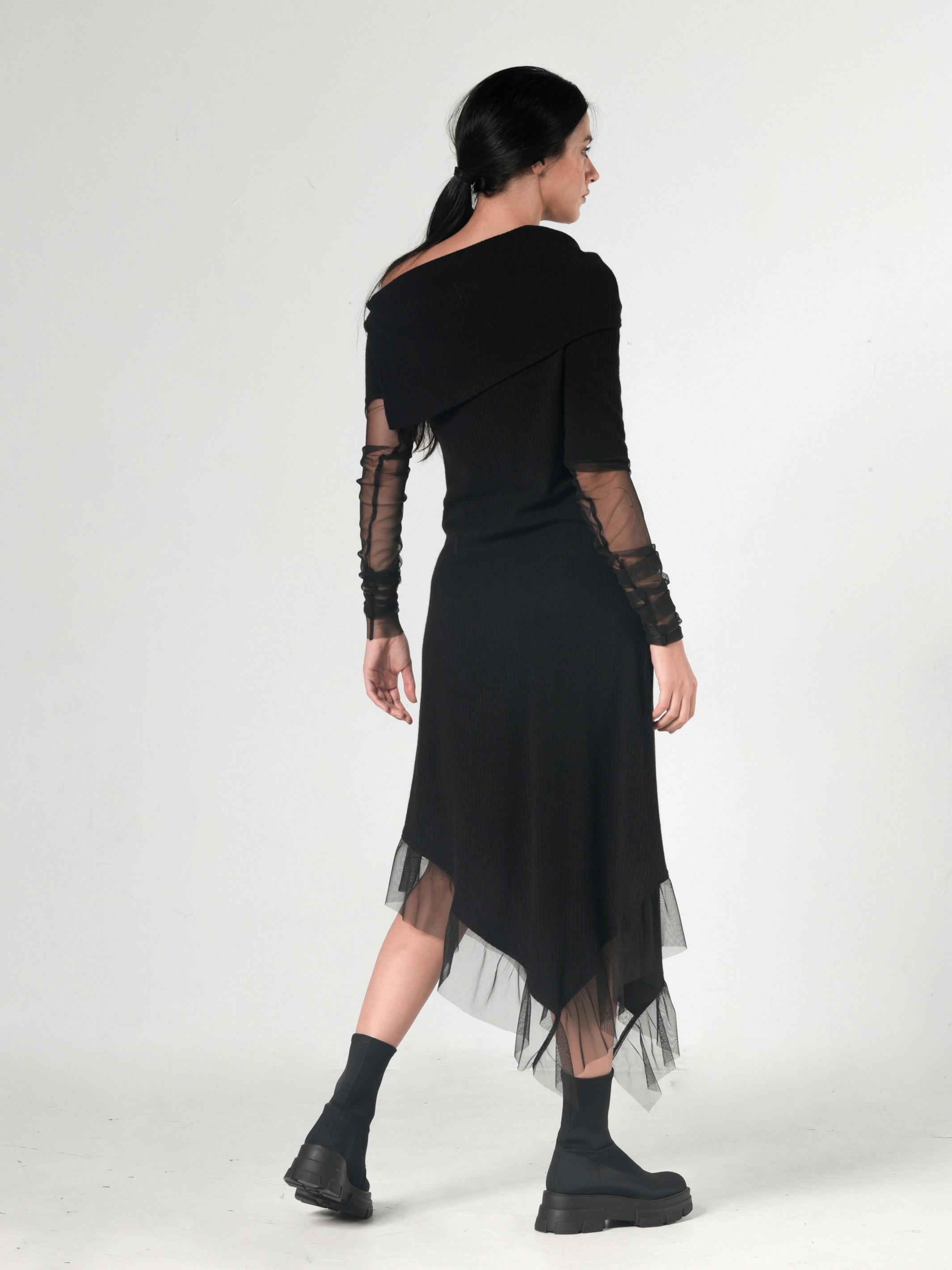 Thumbnail preview #5 for Knitted Long Dress With Tulle Sleeves