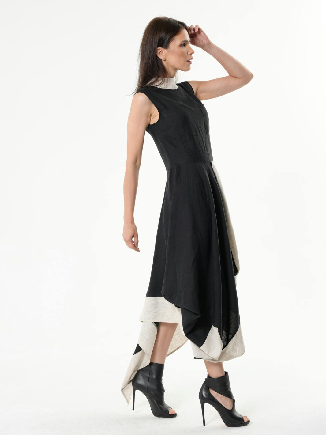 Thumbnail preview #5 for Long Linen Dress In Black and Beige