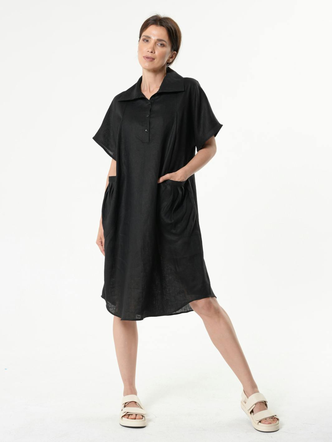 Thumbnail preview #7 for Midi Linen Dress With Side Pockets