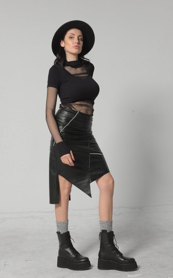 Thumbnail preview #5 for Vegan Leather Asymmetric Skirt