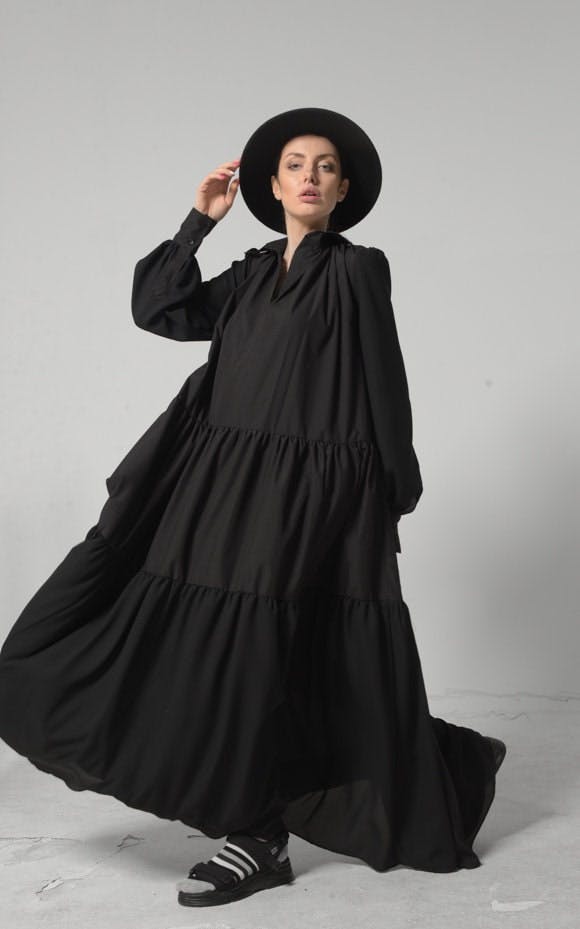 Thumbnail preview #3 for Longsleeve Bohemian Maxi Dress In Black 