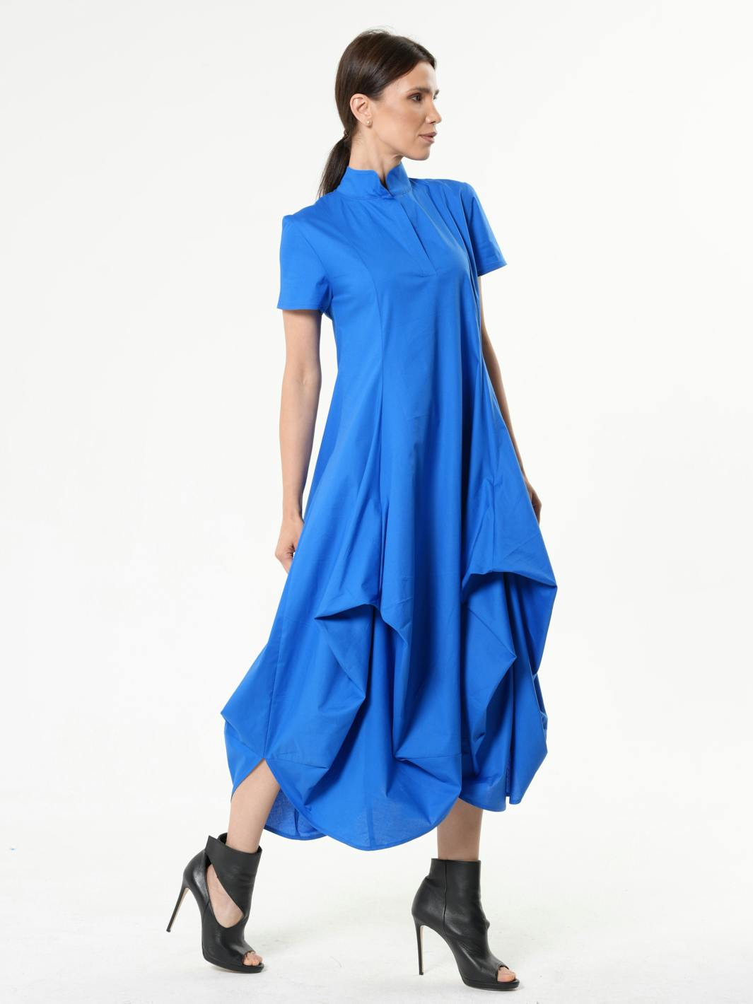 Thumbnail preview #3 for Asymmetric Collared Dress With Short Sleeves 