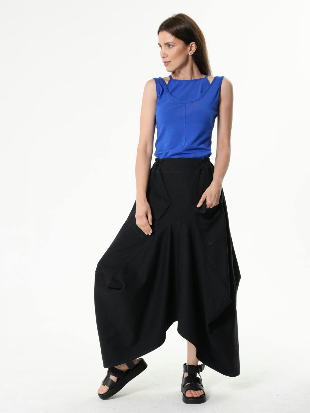 Thumbnail preview #1 for Asymmetrical Long Denim Skirt In Black