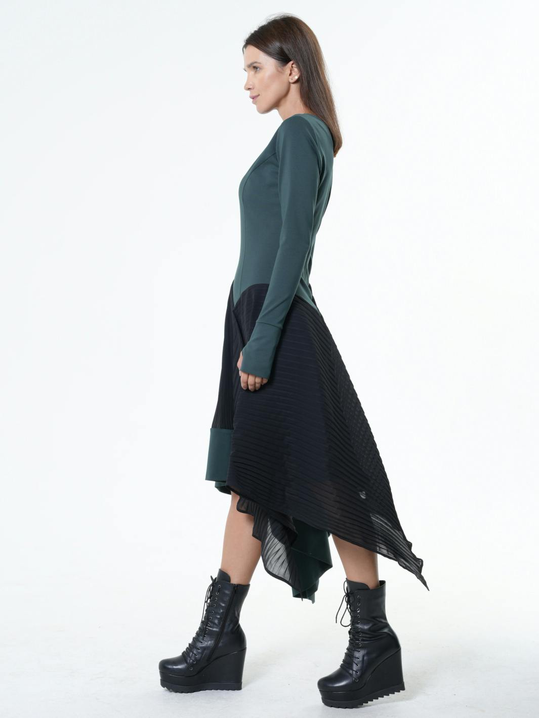 Thumbnail preview #3 for Asymmetric Dress In Petrol With Pleated Chiffon Layer 