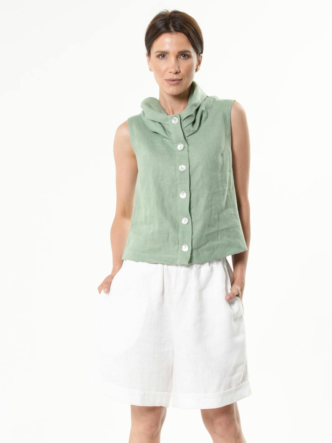  Buttoned Sleeveless Linen Top, a product by METAMORPHOZA