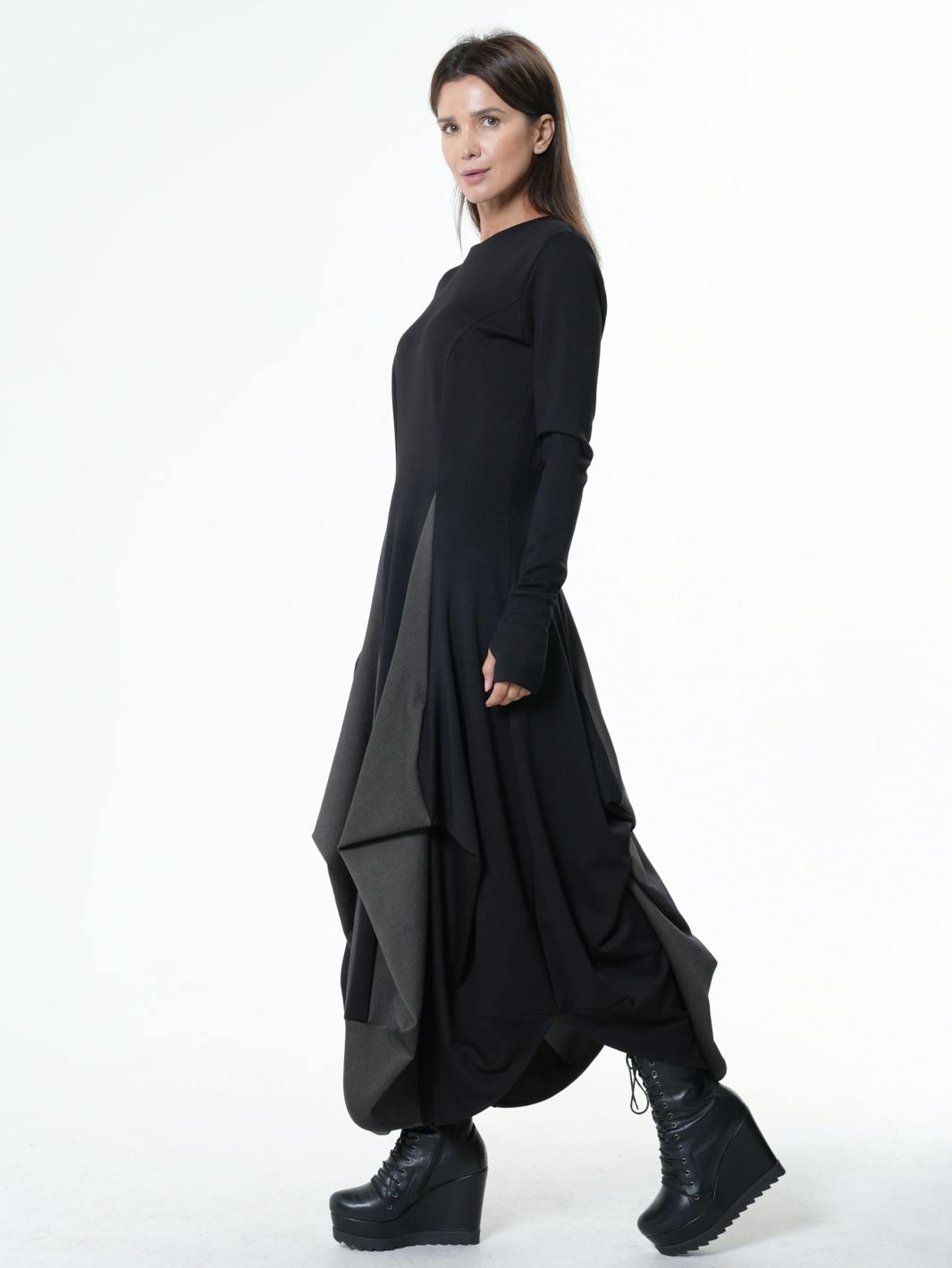 Thumbnail preview #7 for Long Dress With Draping and Thumbhole Sleeves