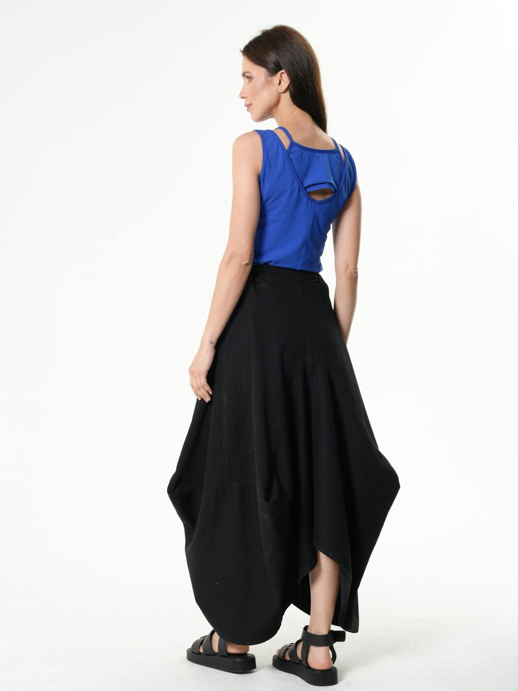 Thumbnail preview #7 for Asymmetrical Long Denim Skirt In Black