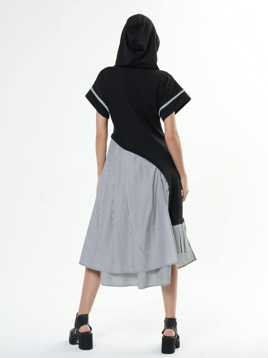 Thumbnail preview #5 for Asymmetric Hooded Dress With Short Sleeves 