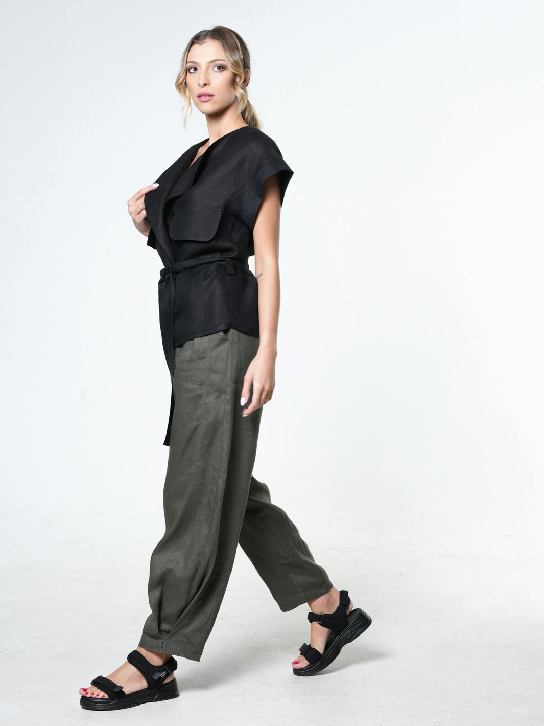 Thumbnail preview #2 for Belted Linen Wrap Top