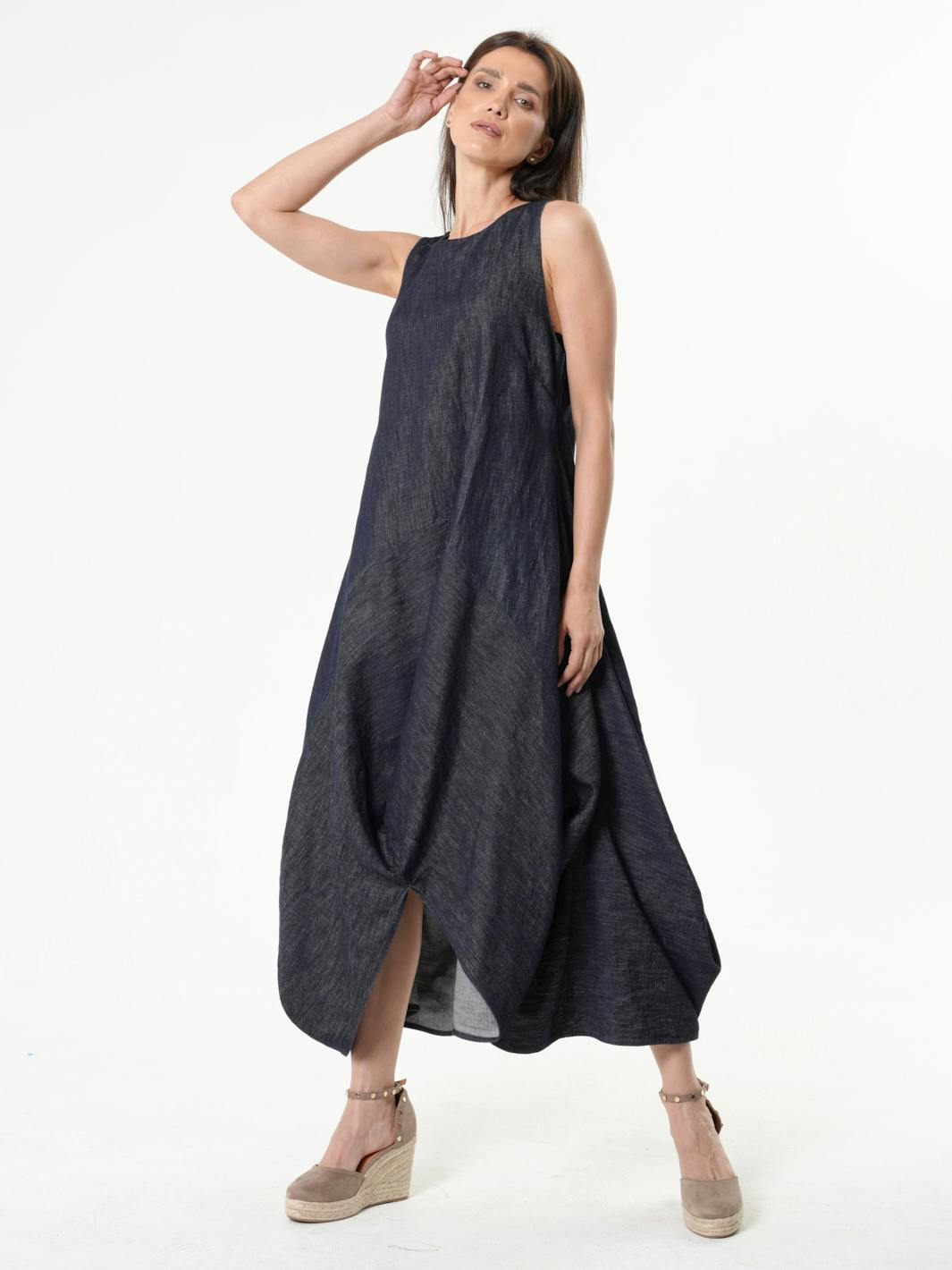 Thumbnail preview #5 for Long Denim Dress With Linen