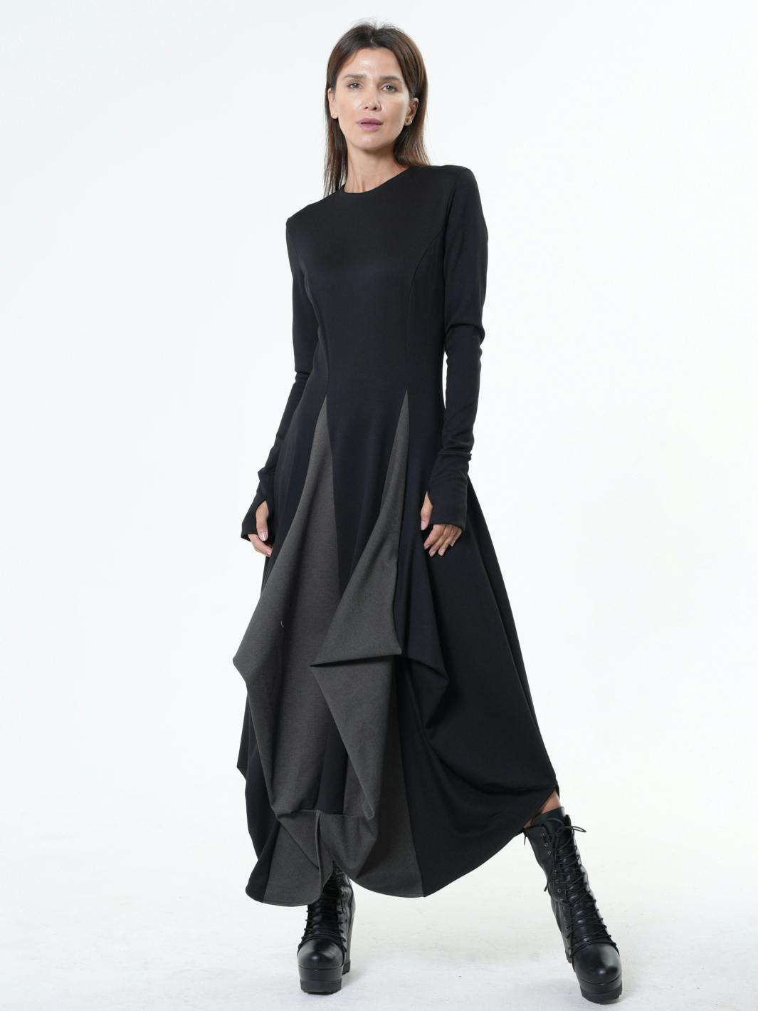 Thumbnail preview #0 for Long Dress With Draping and Thumbhole Sleeves