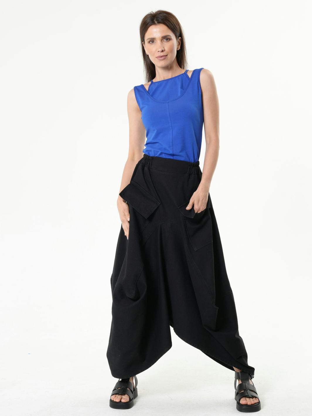 Asymmetrical Long Denim Skirt In Black, a product by METAMORPHOZA