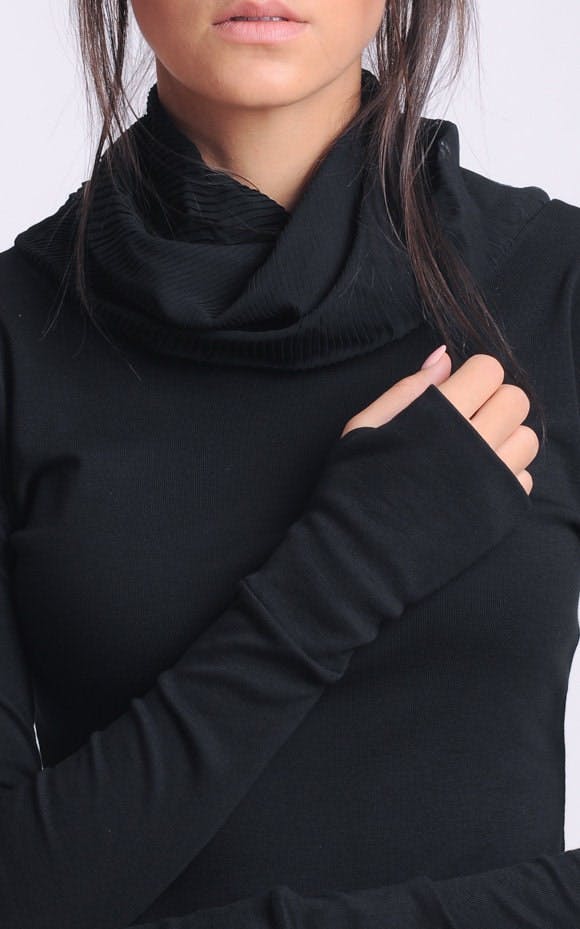 Thumbnail preview #6 for Turtleneck Black Tunic With Pleated Choffon Layer