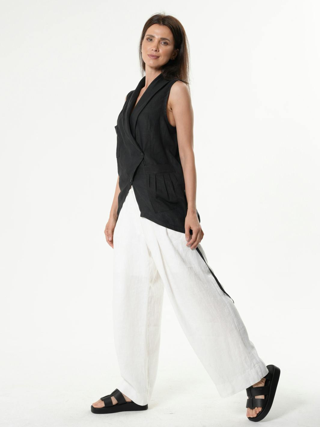 Thumbnail preview #1 for Asymmetric Linen Top / Sleeveless Linen Vest 