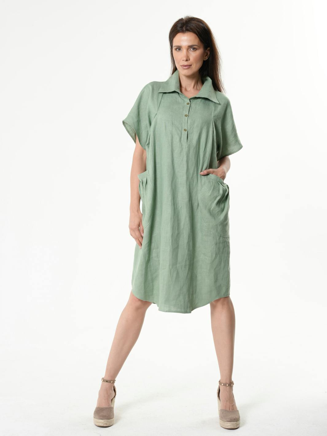 Thumbnail preview #4 for Midi Linen Dress With Side Pockets