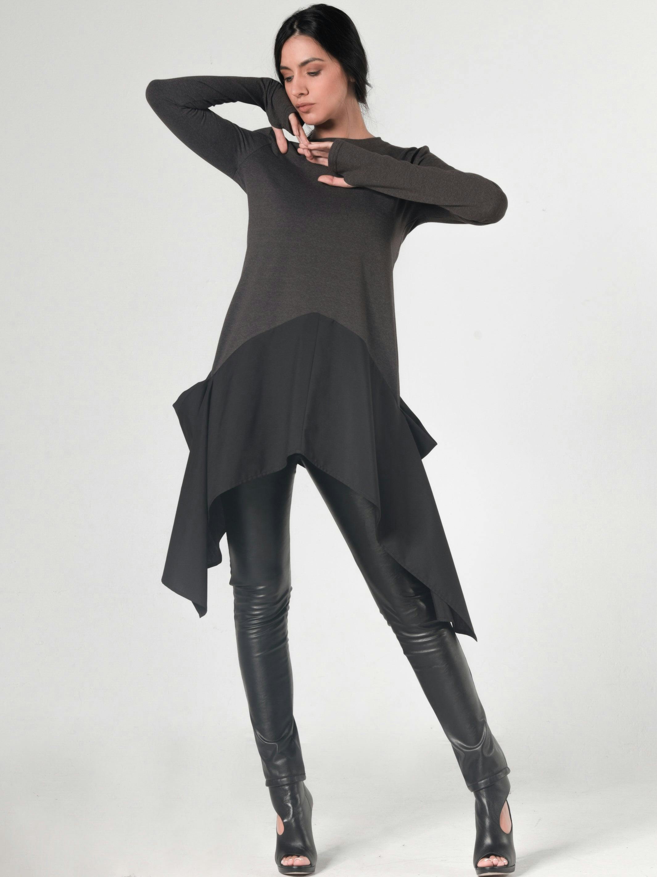 Thumbnail preview #5 for Asymmetric Dark Grey Tunic With Chiffon 