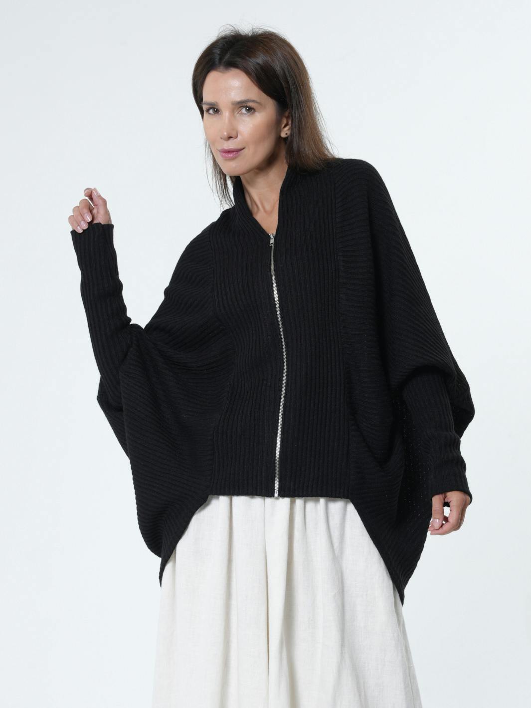 Thumbnail preview #4 for Extravagant Cardigan With Front Zipper In Black