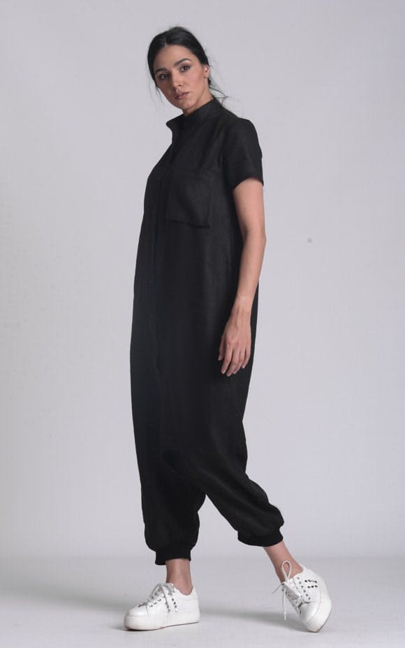 Thumbnail preview #4 for Buttoned Drop-Crotch Linen Jumpsuit