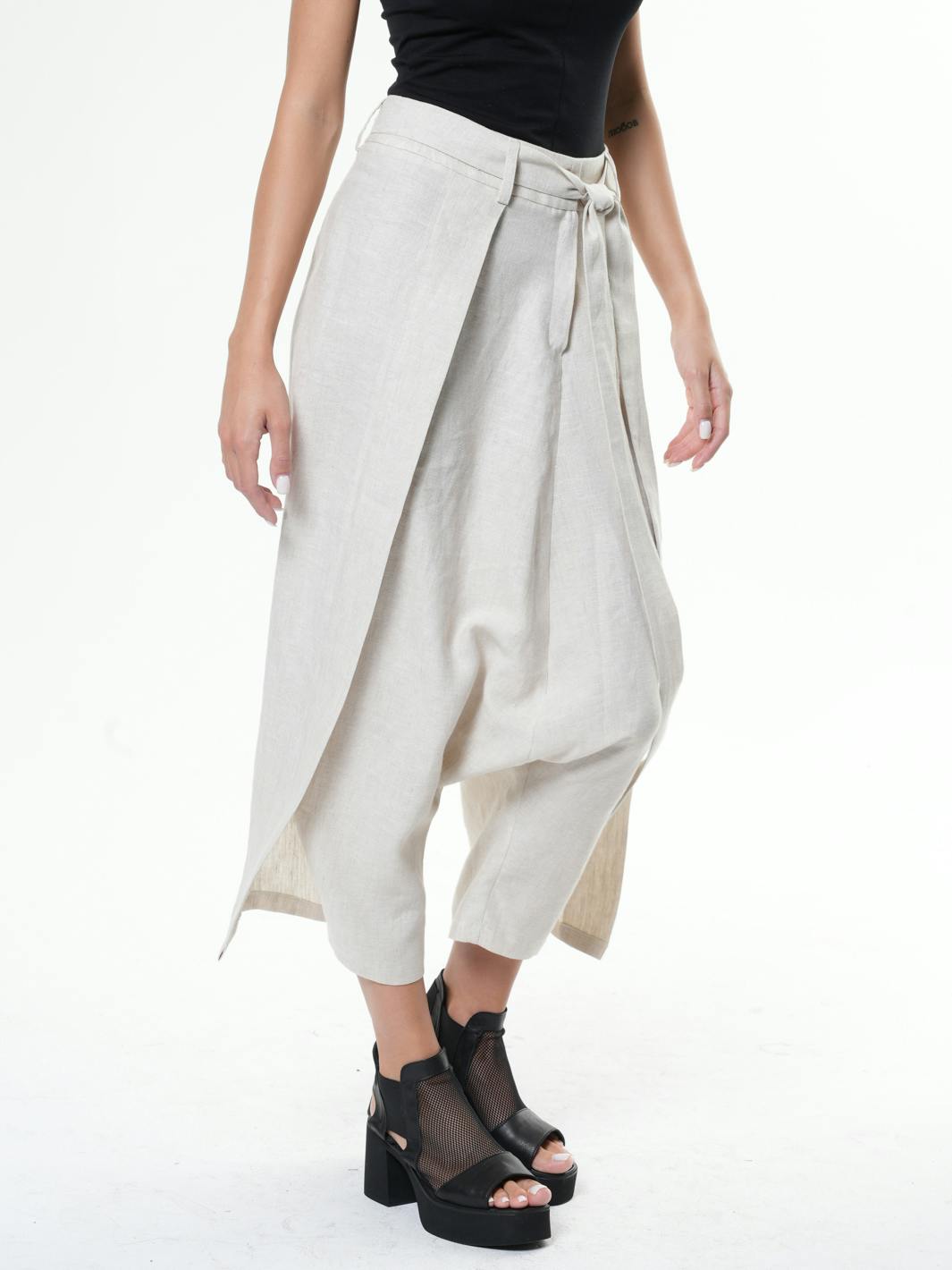 Thumbnail preview #3 for Belted Linen Harem Pants