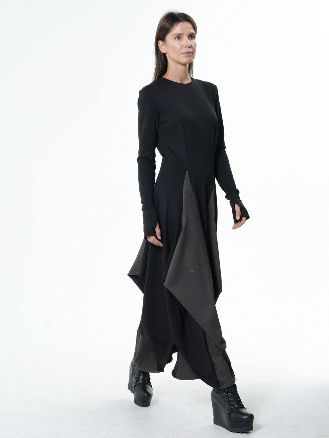 Thumbnail preview #2 for Long Dress With Draping and Thumbhole Sleeves