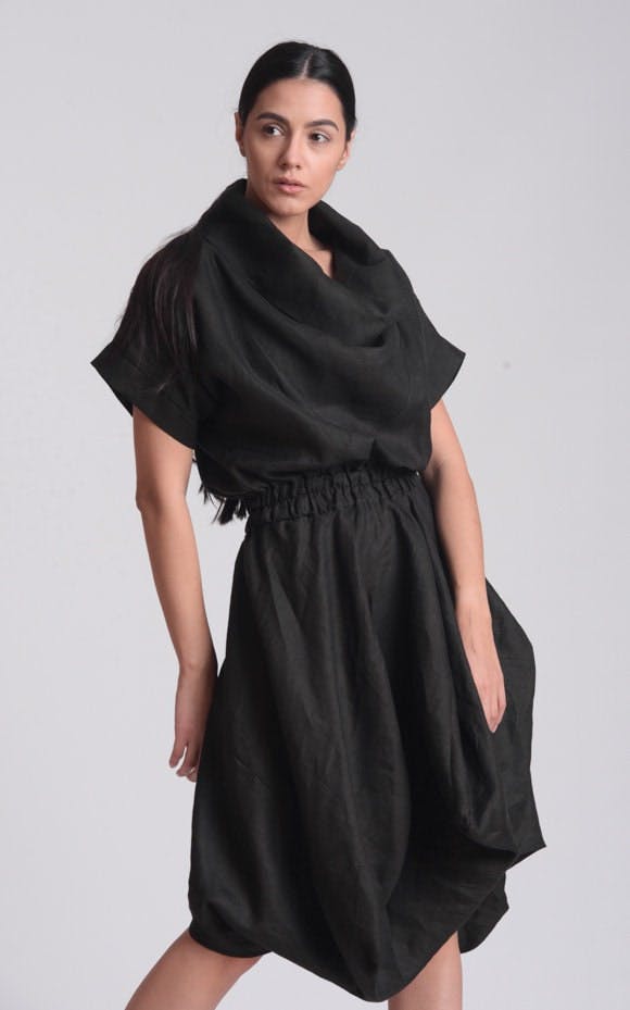 Thumbnail preview #2 for Cowl Neck Linen Dress 