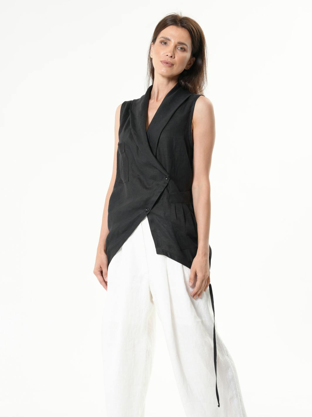 Thumbnail preview #3 for Asymmetric Linen Top / Sleeveless Linen Vest 