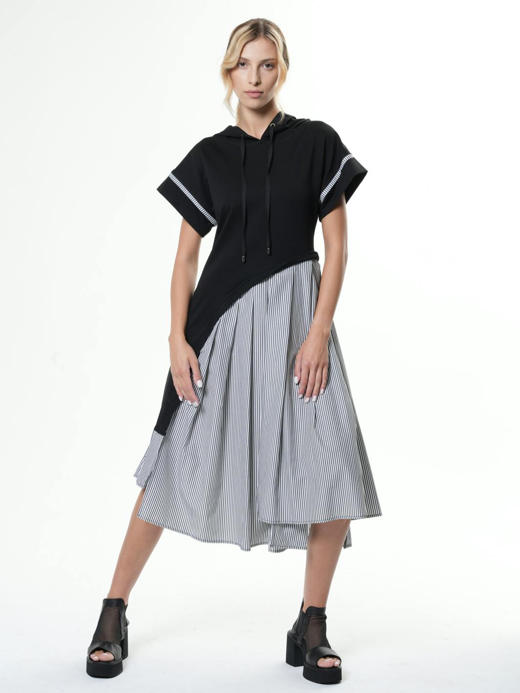 Thumbnail preview #0 for Asymmetric Hooded Dress With Short Sleeves 