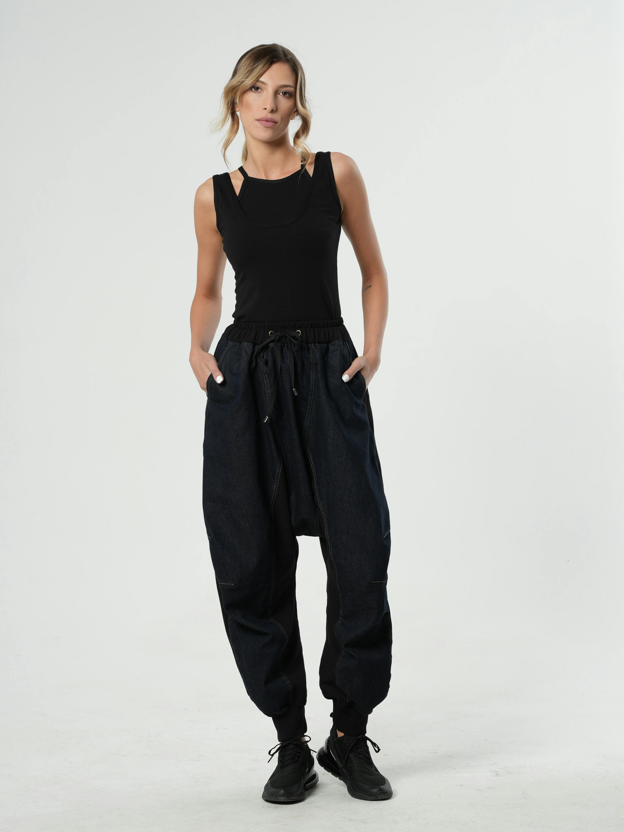 Thumbnail preview #4 for Drop-Crotch Denim Pants With Black Details