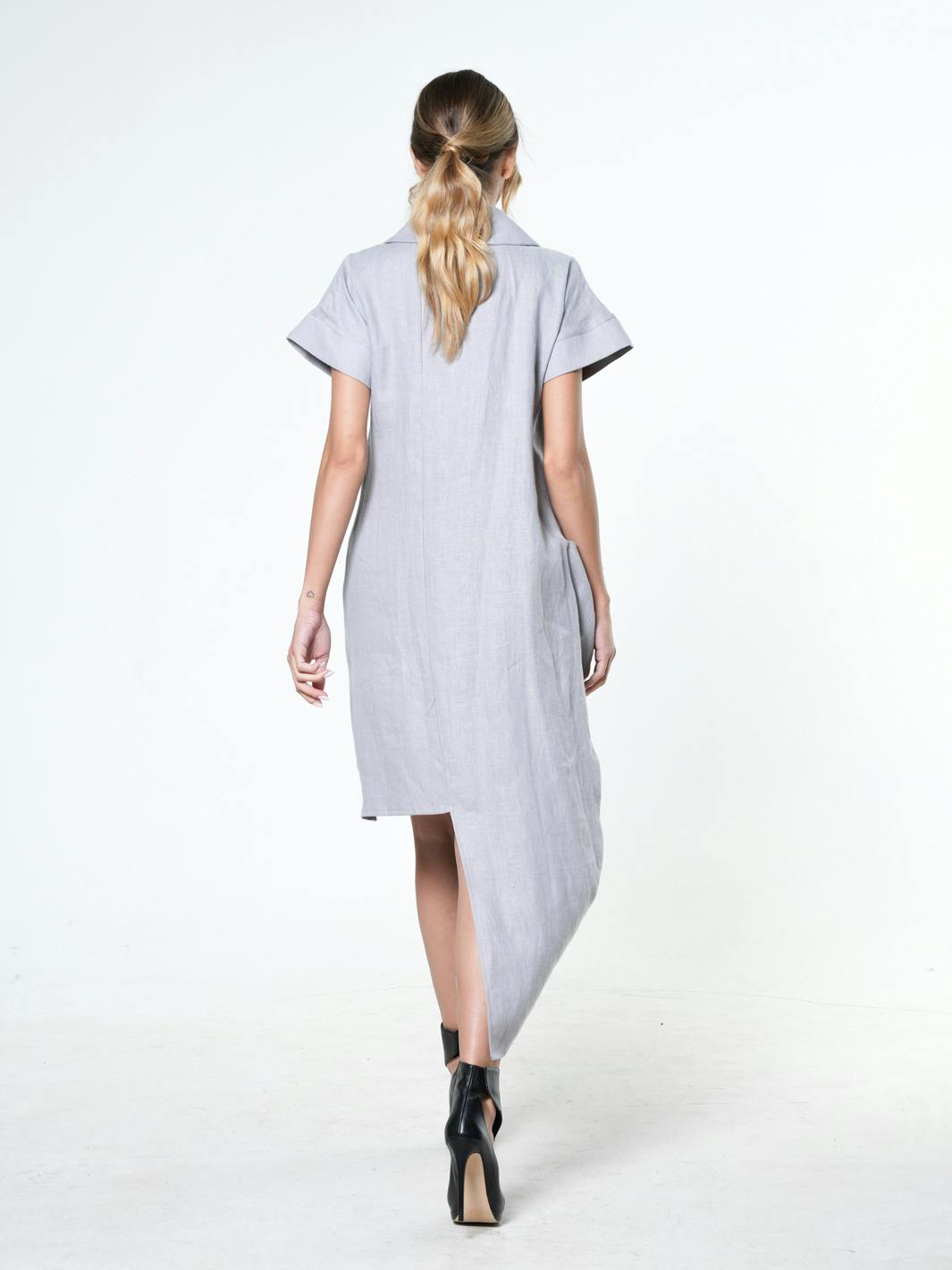 Thumbnail preview #5 for Collared Linen Shirt Dress In Black