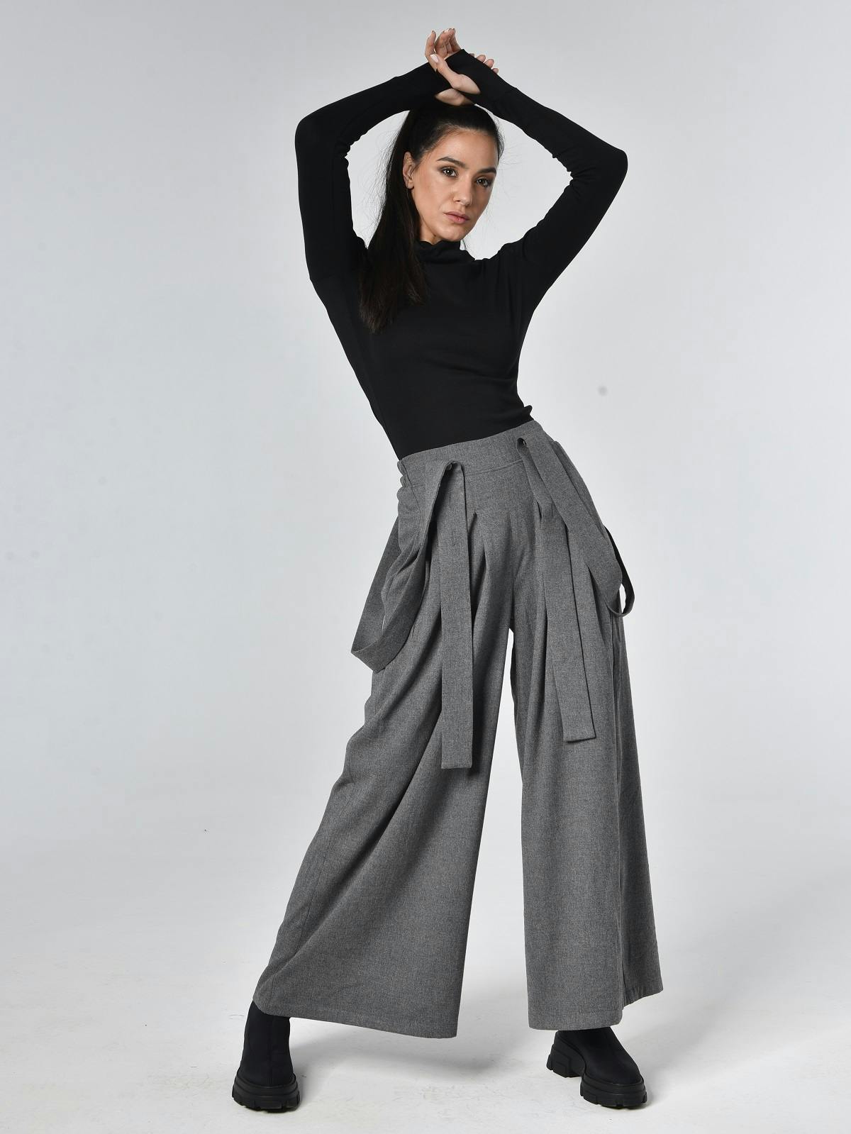 Thumbnail preview #1 for Wide-Leg Wool Pants With Suspenders 