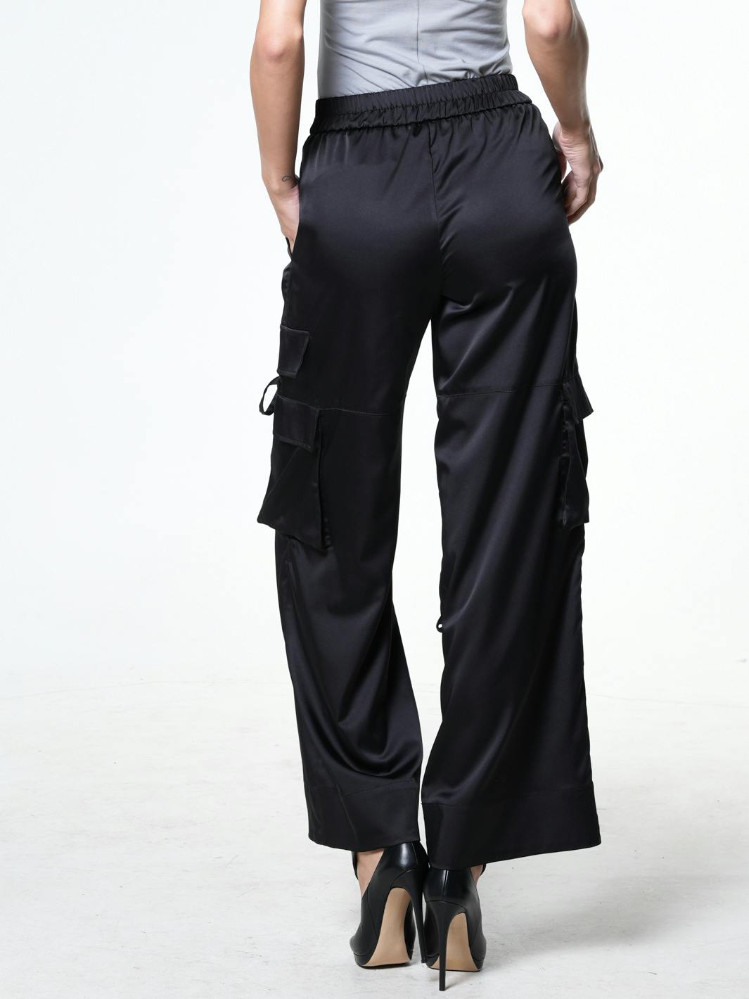 Thumbnail preview #4 for Black Satin Cargo Pants