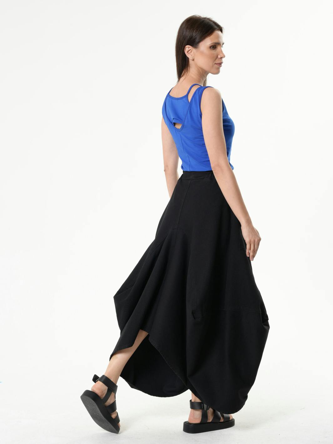 Thumbnail preview #2 for Asymmetrical Long Denim Skirt In Black